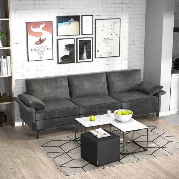 Stylish Gray Velvet 3-Seater Sofa - 240x85x45 cm - Swedish Wood By Alhome - ALHOME