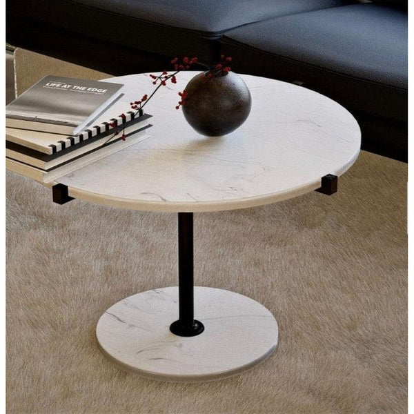 Iron and marble Side Table Black and White - 50x55 cm By Alhome - ALHOME