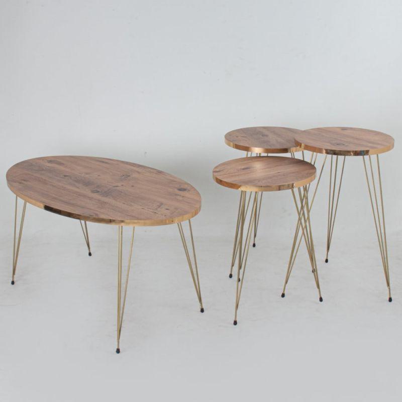 Set of Tables With A Brown Wooden Top And Iron Bases By Alhome - ALHOME