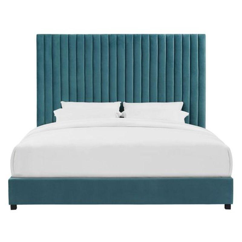 Swedish Wood Velvet Blue Queen Bed By Alhome - ALHOME