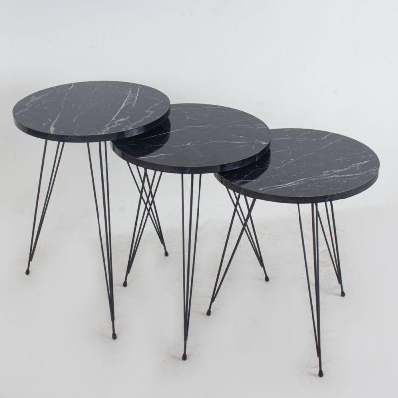 Set of Circular Service Tables With Iron Bases And A Wooden Top By Alhome - ALHOME