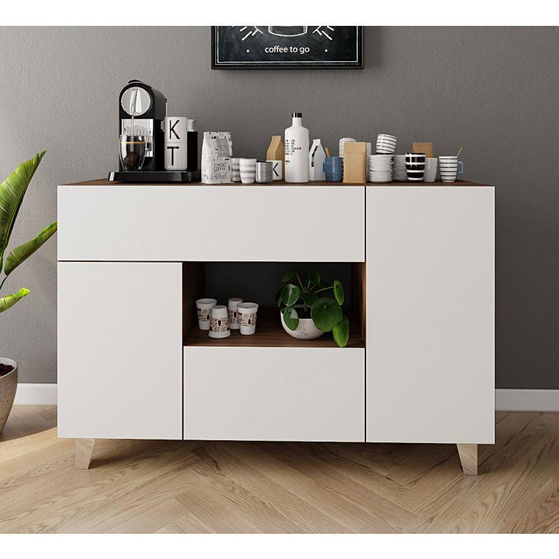 Coffee Corner with Two Shelves and Two Drawers (Brown and White) By Alhome - ALHOME