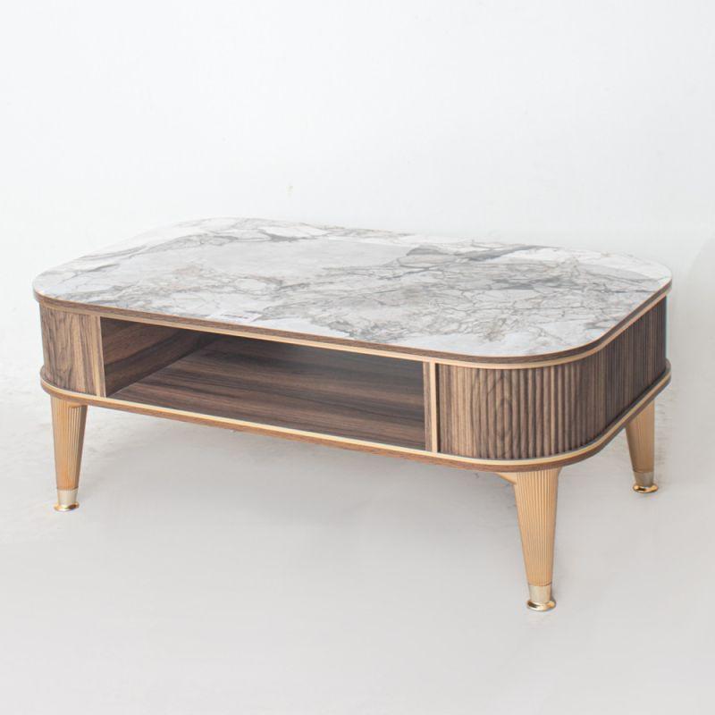 Wooden Center Table With 2 Surfaces - Dark Wood With Marble And Gold By Alhome - ALHOME