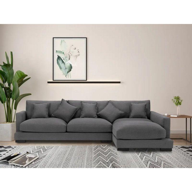 Stylish Gray Linen L-Shaped Sofa - 90x250x170x45 cm - Swedish Wood By Alhome - 110111039 - ALHOME