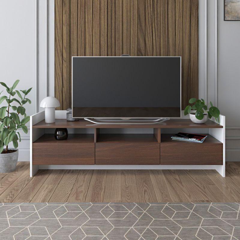 White TV Table with Brown Drawers By Alhome - ALHOME