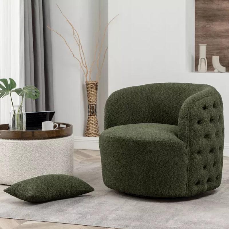 Green Boucl√© Chair for Nature-Inspired Comfort By Alhome - ALHOME