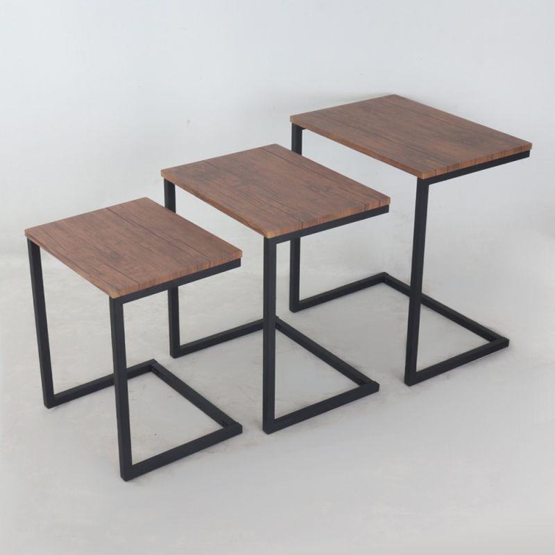 Set of Service Tables With Iron Bases And A Wooden Top In Brown And Black By Alhome - ALHOME