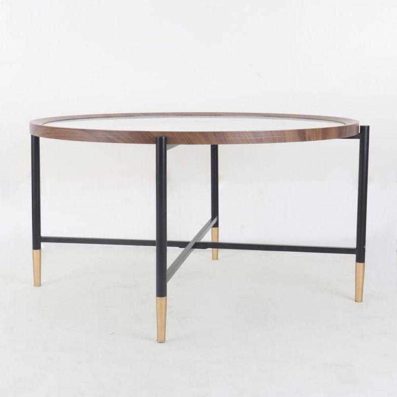 Circular Center Table With Wooden Top And Metal Frame - Black By Alhome - ALHOME