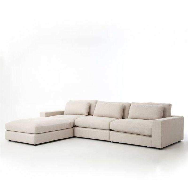 Cozy Beige Linen L-Shaped Sofa - 90x380x180x45 cm - Swedish Wood By Alhome - ALHOME