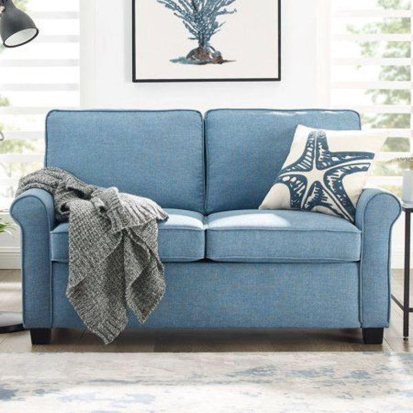 Calming Blue Linen 2-Seater Sofa Swedish Wood By Alhome - ALHOME