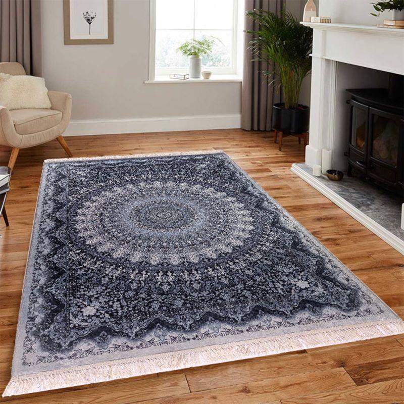 Velvet Turkish Rectangular Decorative Carpet - Grey & Blue - By In House - ALHOME