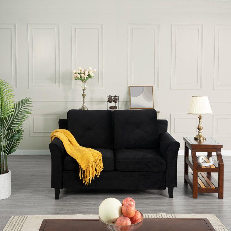 Modern Velvet 2 Seater Sofa - Black - 180x85x85 cm - By Alhome - ALHOME