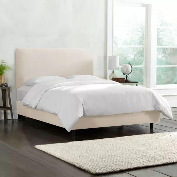 Beige Velvet Comfort: Swedish Wood Super King Bed (200x200x140) by Alhome - ALHOME