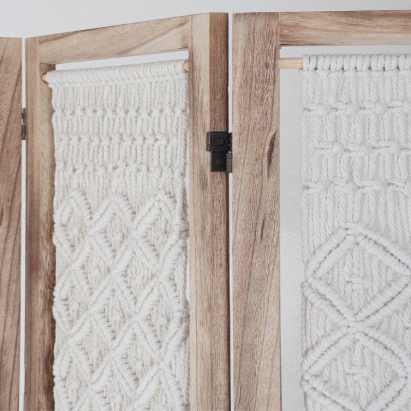 Hollow Wooden Partition 4 Pieces - Wood + Fabric - White And Beige - 110111949 - By Alhome - ALHOME