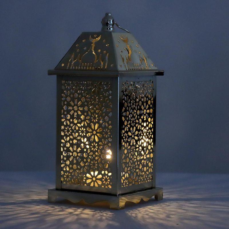 Steel Square Ramadan Lantern With Led Lighting - Gold - 27X12X12 Cm - By Family Ship - 600007815 - ALHOME