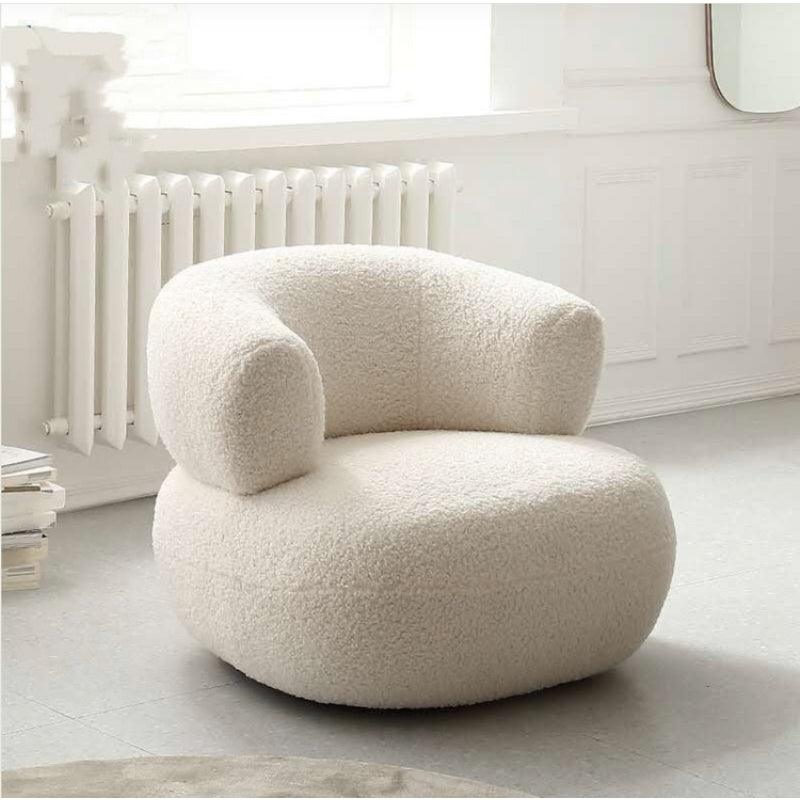 Beige Boucl√© Chair with Matching Pouf By Alhome - ALHOME