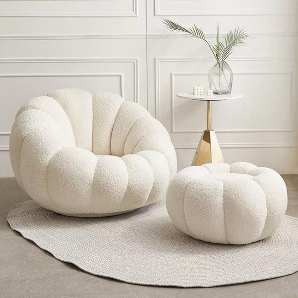 Beige Boucle Chair with Matching Pouf By Alhome - 110111482 - ALHOME