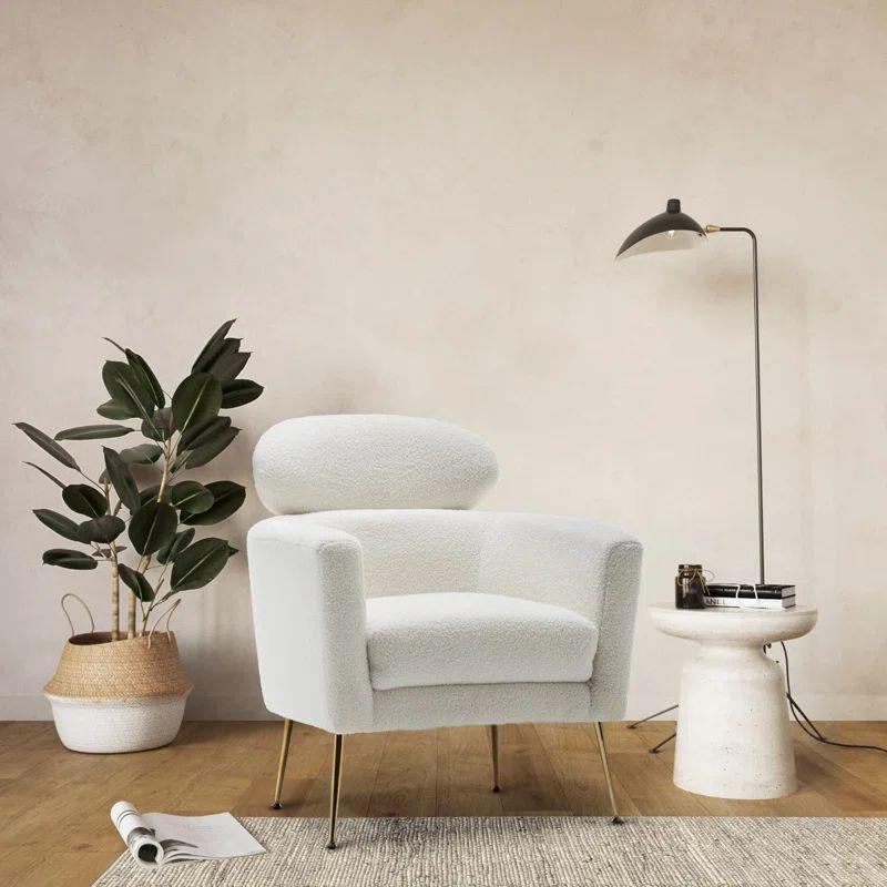 Luxurious White Bouclé Chair Swedish Wood By Alhome - ALHOME