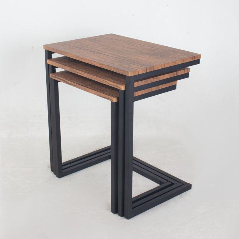 Set of Service Tables With Iron Bases And A Wooden Top In Brown And Black By Alhome - ALHOME