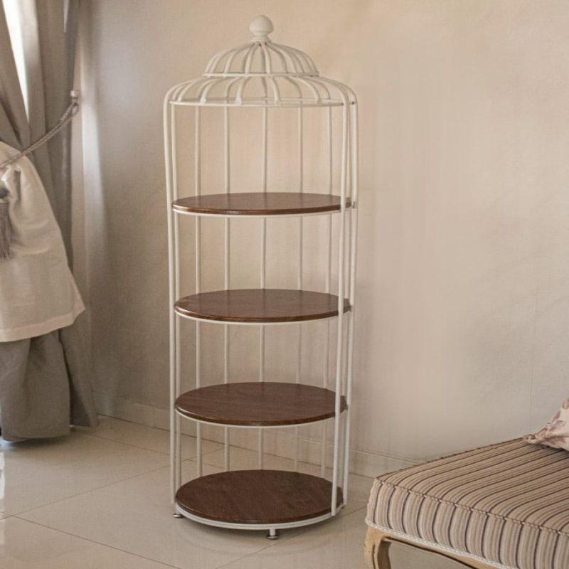 Cage-Shaped Stand - Wooden Shelves - Iron And Wood - By Alhome - ALHOME