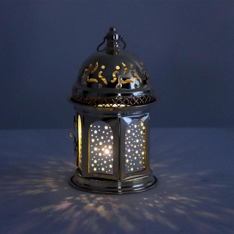 Steel Ramadan Lantern With Led Light + Sound - Gold - 22X12X12 Cm - By Family Ship - ALHOME