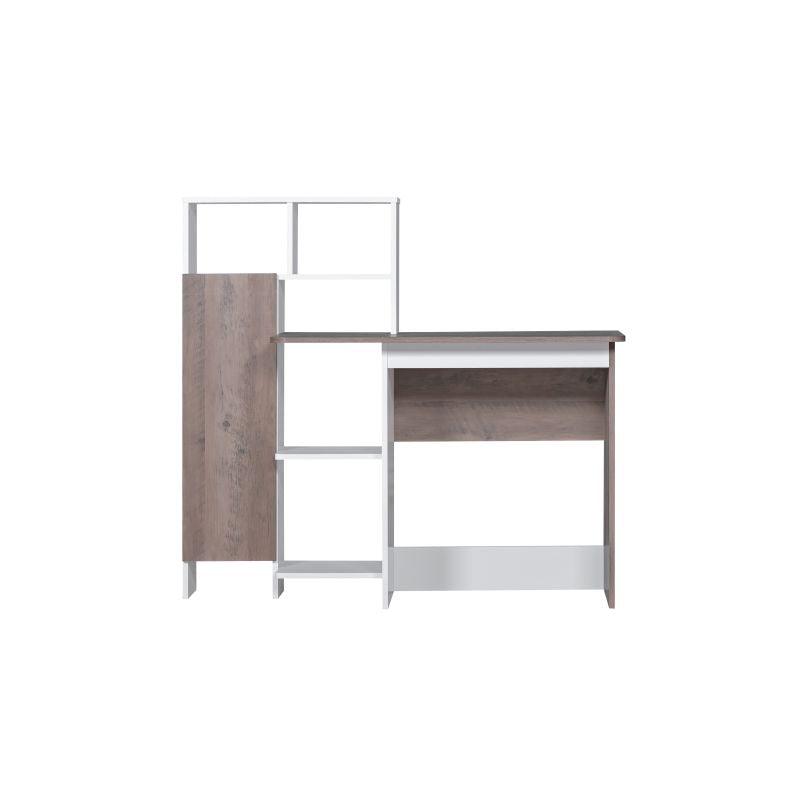 Office Table With Side Shelves Made Of Malaysian Wood - Brown And White - 121.2x60x112 cm - By Baity - ALHOME