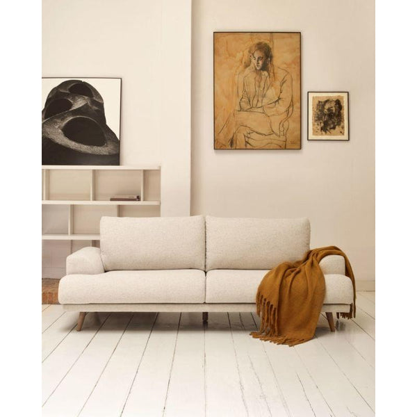 Beige Swedish Wood 3-Seater Sofa - Size: 220x85x85, Material: Linen By Alhome - 110112199 - ALHOME