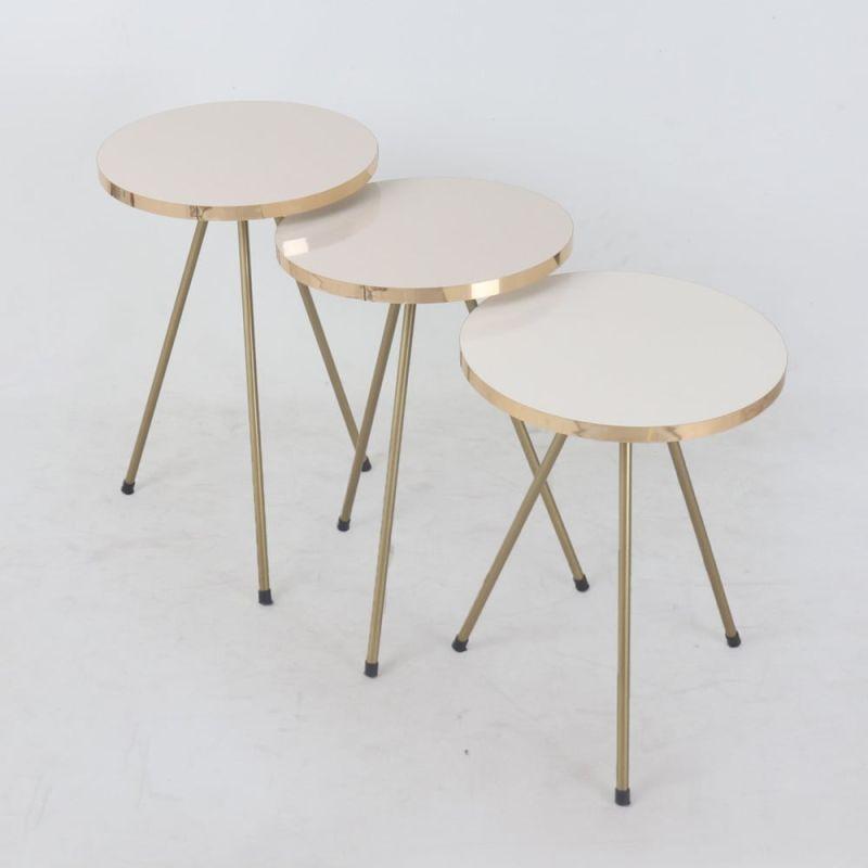 Set of Circular Wooden Tables With Iron Bases By Alhome - ALHOME