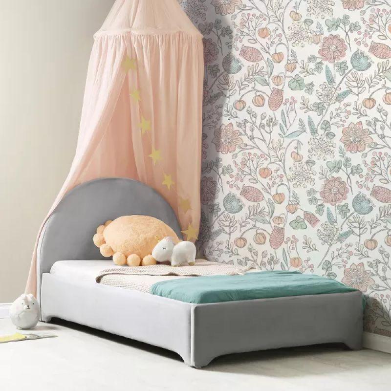 Kids' Grey Fabric Upholstered Wood Bed: Contemporary Haven, 120x200x140 cm by Alhome - ALHOME