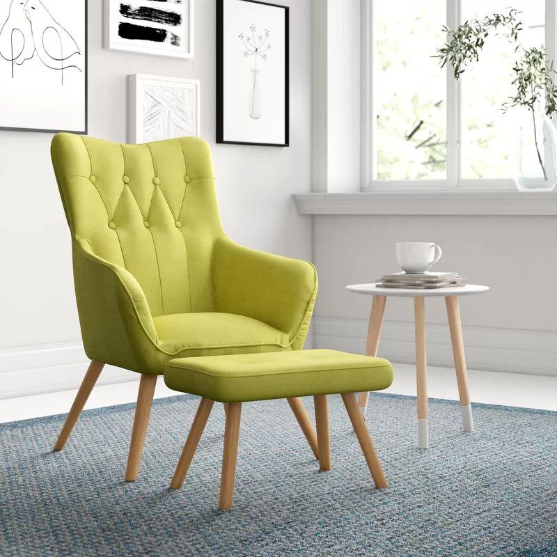 Lush Green Velvet Chair and Pouf Set Swedish Wood By Alhome - ALHOME