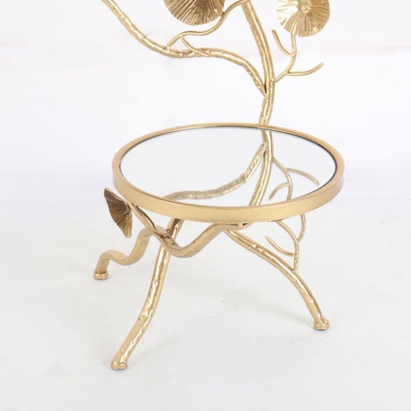 Flower Shaped Metal Table With Two Mirrored Glass Surfaces In Gold By Alhome - ALHOME