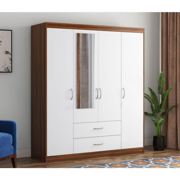 Wardrobe with 4 Drawers, a Mirror, and 2 Doors, White By Alhome - ALHOME