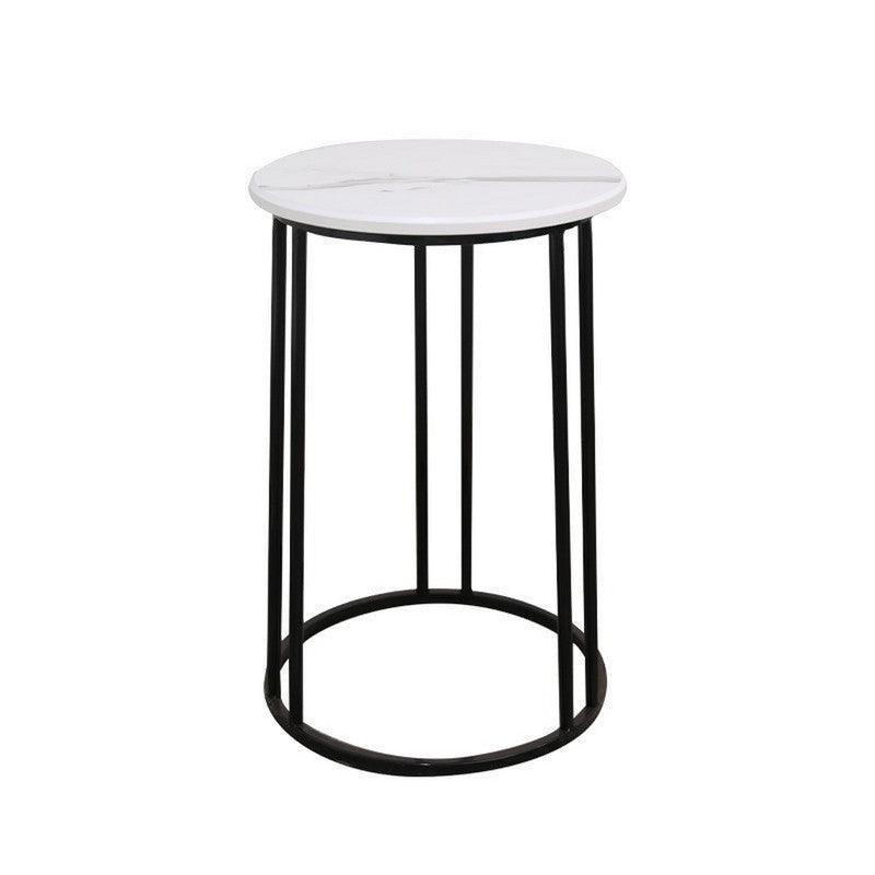 Iron and Marble Wood Side Table Black and White - 40x40x60 cm - AL-1201 By Alhome - ALHOME