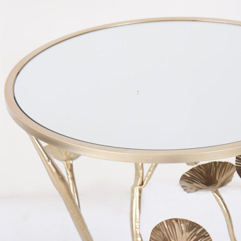 A Golden Metal Service Table With A Glass Top By Alhome - ALHOME