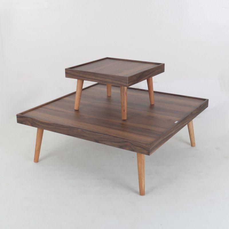 Brown Wooden Service Tables Set By Alhome 4+1 Pieces - ALHOME