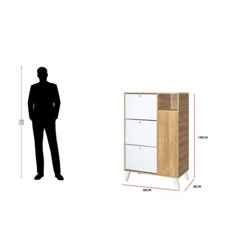 Shoe Organizing Cabinet With 3 Layers - Light Brown And White - 80x38x140 cm - By Baity - ALHOME