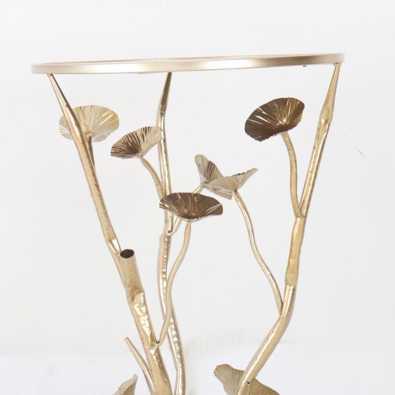 A Golden Metal Service Table With A Glass Top By Alhome - ALHOME