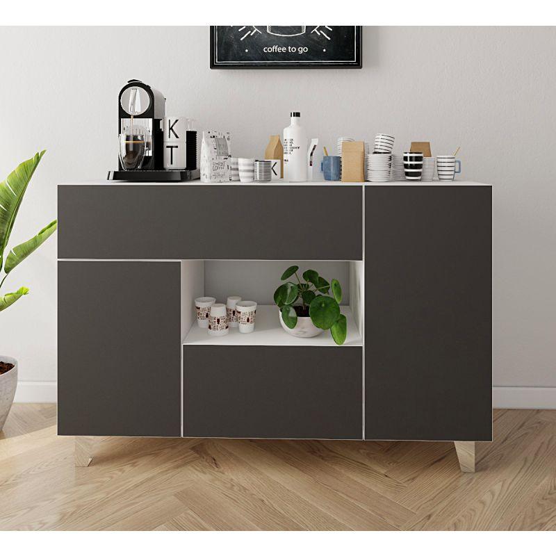 White and Black Coffee Corner with Two Shelves and Two Drawers By Alhome - ALHOME