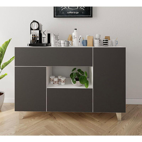 White and Black Coffee Corner with Two Shelves and Two Drawers By Alhome - ALHOME