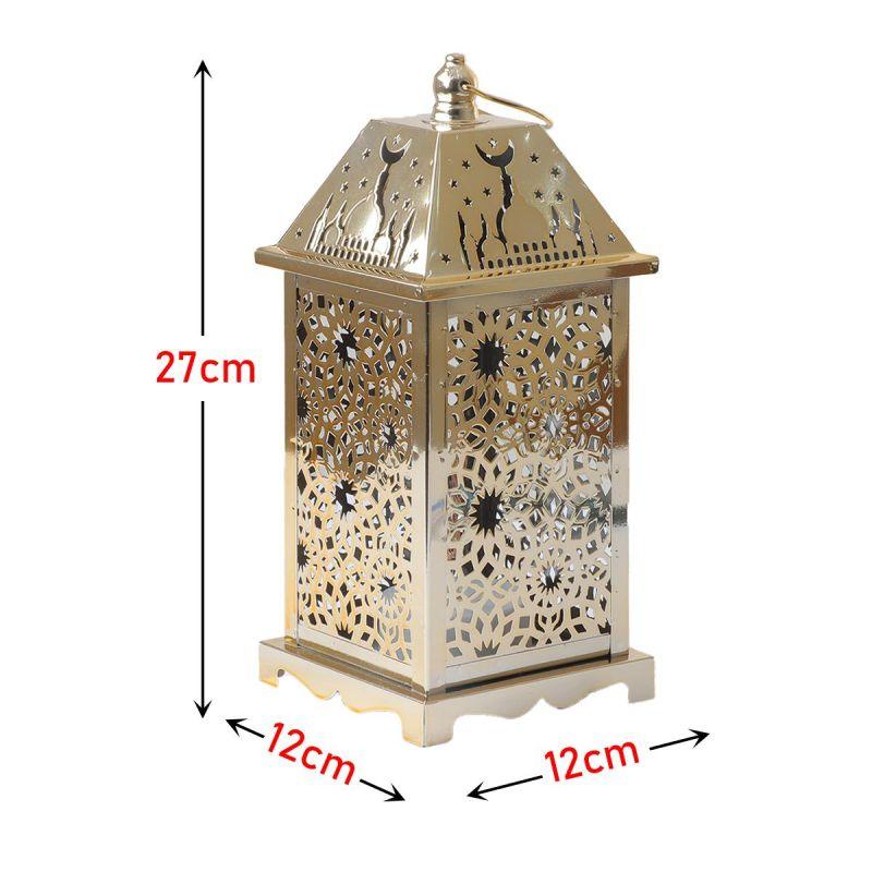 Steel Square Ramadan Lantern With Led Lighting - Gold - 27X12X12 Cm - By Family Ship - ALHOME