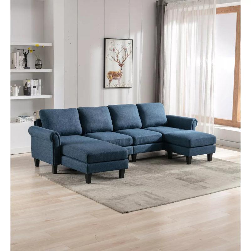 Indigo Linen U-Shaped Sofa By Alhome - ALHOME