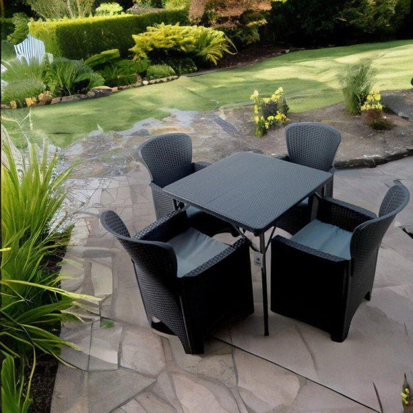 Plastic outdoor garden seating - table and 4 chairs - black - By Family Ship - ALHOME