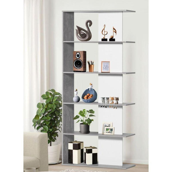 Shelving Unit With 5 Layers From Malaysian Wood - Gray And White - 80x30x180 cm - By Baity - ALHOME