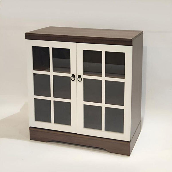 Wood And Glass Storage Cabinet - Brown And White - By Alhome - ALHOME