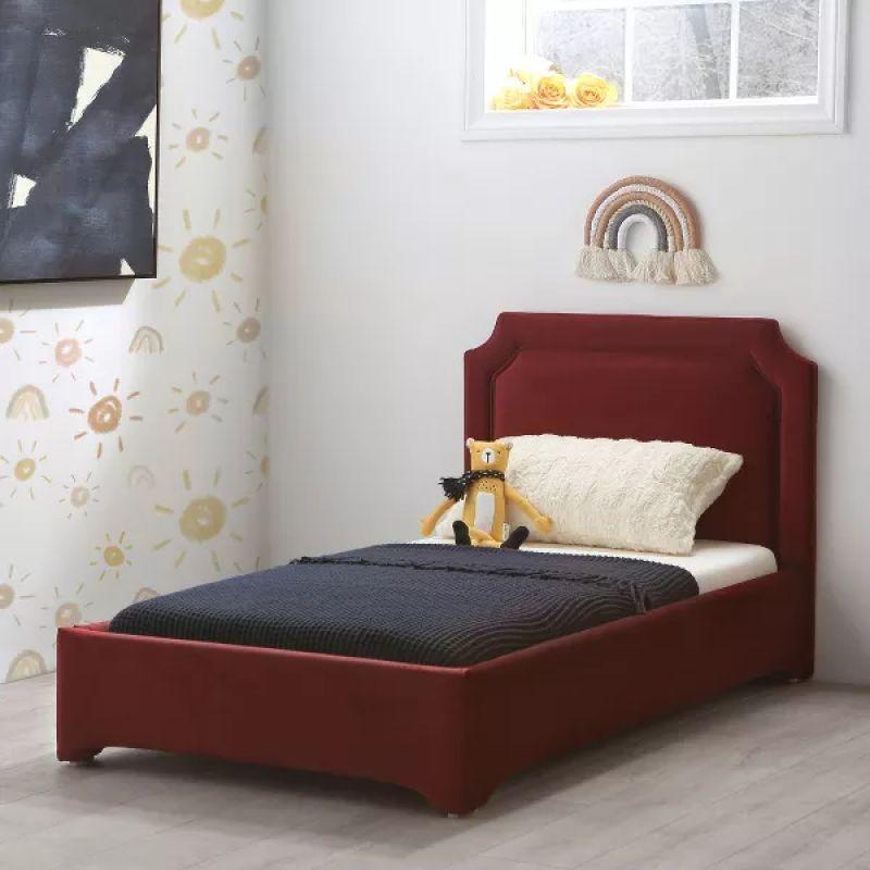 Kids Bed: Red Fabric, Wood Frame, 120x200x140 by Alhome - ALHOME