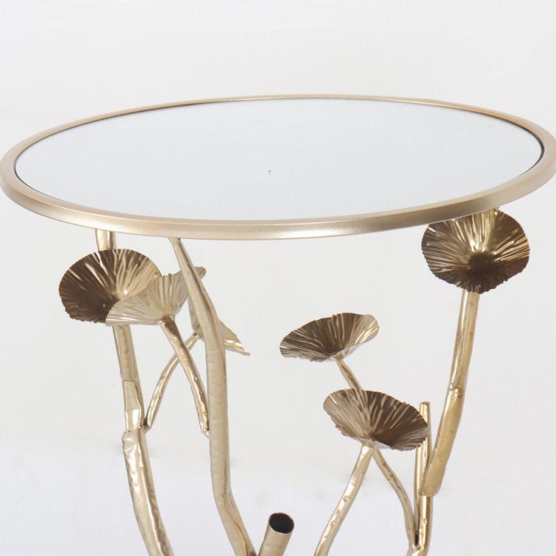 A Golden Metal Service Table With A Glass Top By Alhome - ALHOME