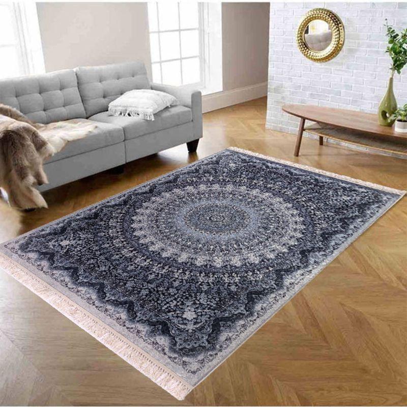 Velvet Turkish Rectangular Decorative Carpet - Grey & Blue - By In House - ALHOME