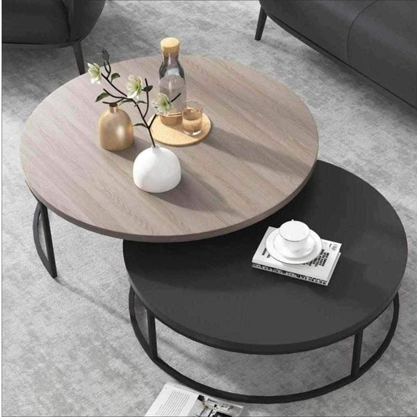 Alhome Coffee Tables Set 2 Pieces - Beige and Black - AL-517 - Zrafh.com - Your Destination for Baby & Mother Needs in Saudi Arabia