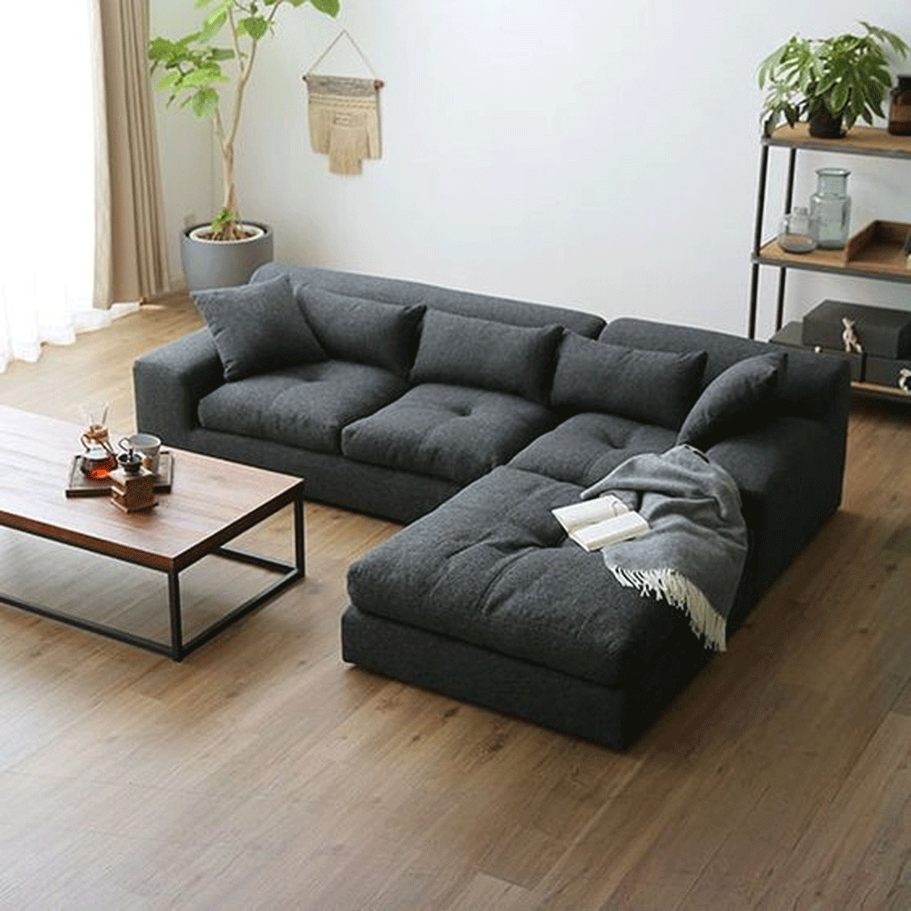 Alhome Corner sofa, size 80x160x85x230 cm - grey - AL-15 - Zrafh.com - Your Destination for Baby & Mother Needs in Saudi Arabia