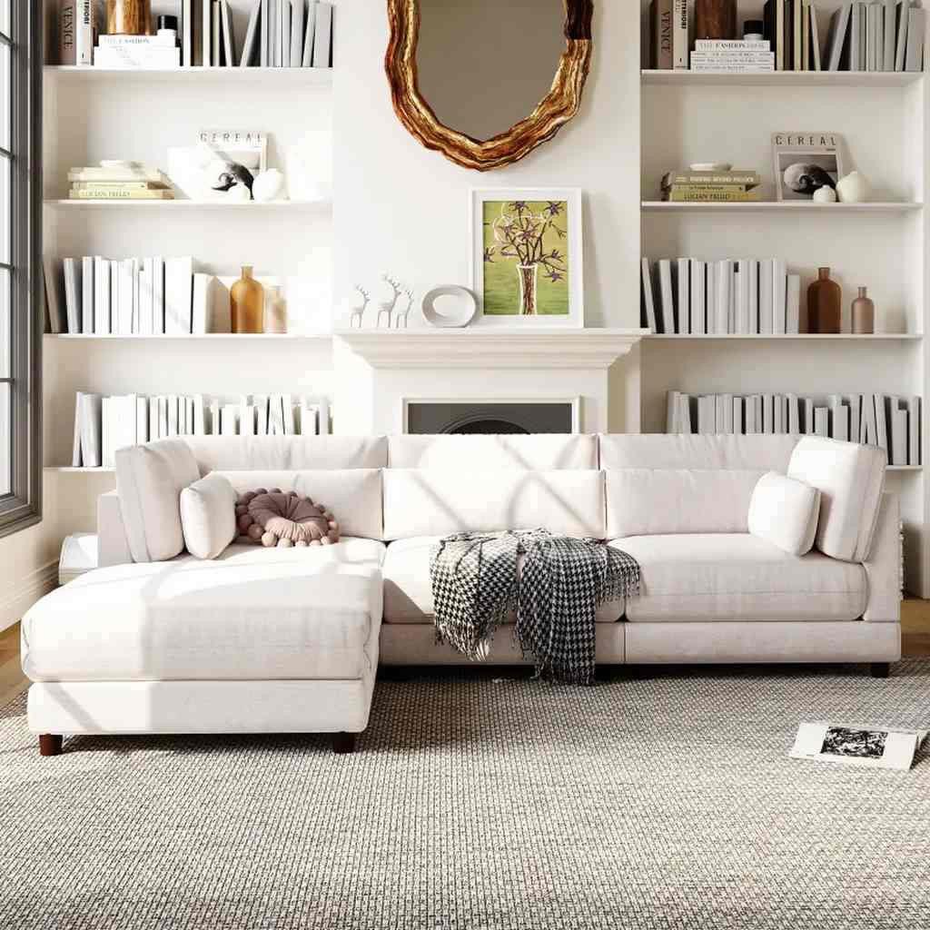 Alhome Corner sofa, size 250x160x90x80 cm - white - AL-136 - Zrafh.com - Your Destination for Baby & Mother Needs in Saudi Arabia